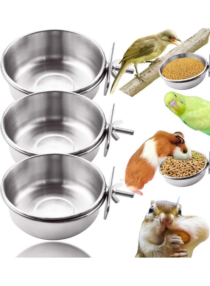 3 Pieces Stainless Steel Bird Feeding Dish Cups, Bird Feeder Parrot Food Water Bowls with Clamp, Pet Cage Cups Holder for Bird Parrot Cockatiel Conure Budgies Parakeet Small Animal - Image 1